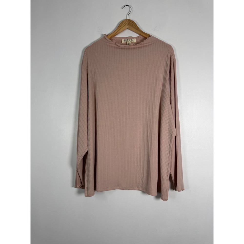 Romantic TWRHLL Christie Brinkley Womens 3X Ribbed Top Pink Lettuce Mock Neck
